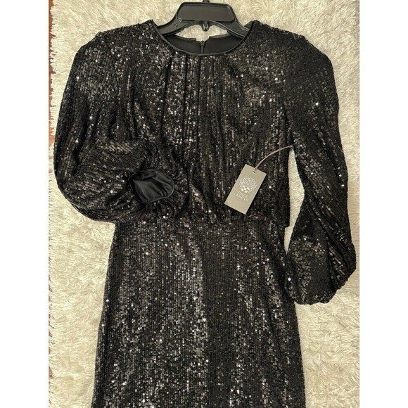 Vince Camuto dress sequined Black 3/4 Balloon Sleeve Crew Neck Sequin size 0 - Picture 7 of 15
